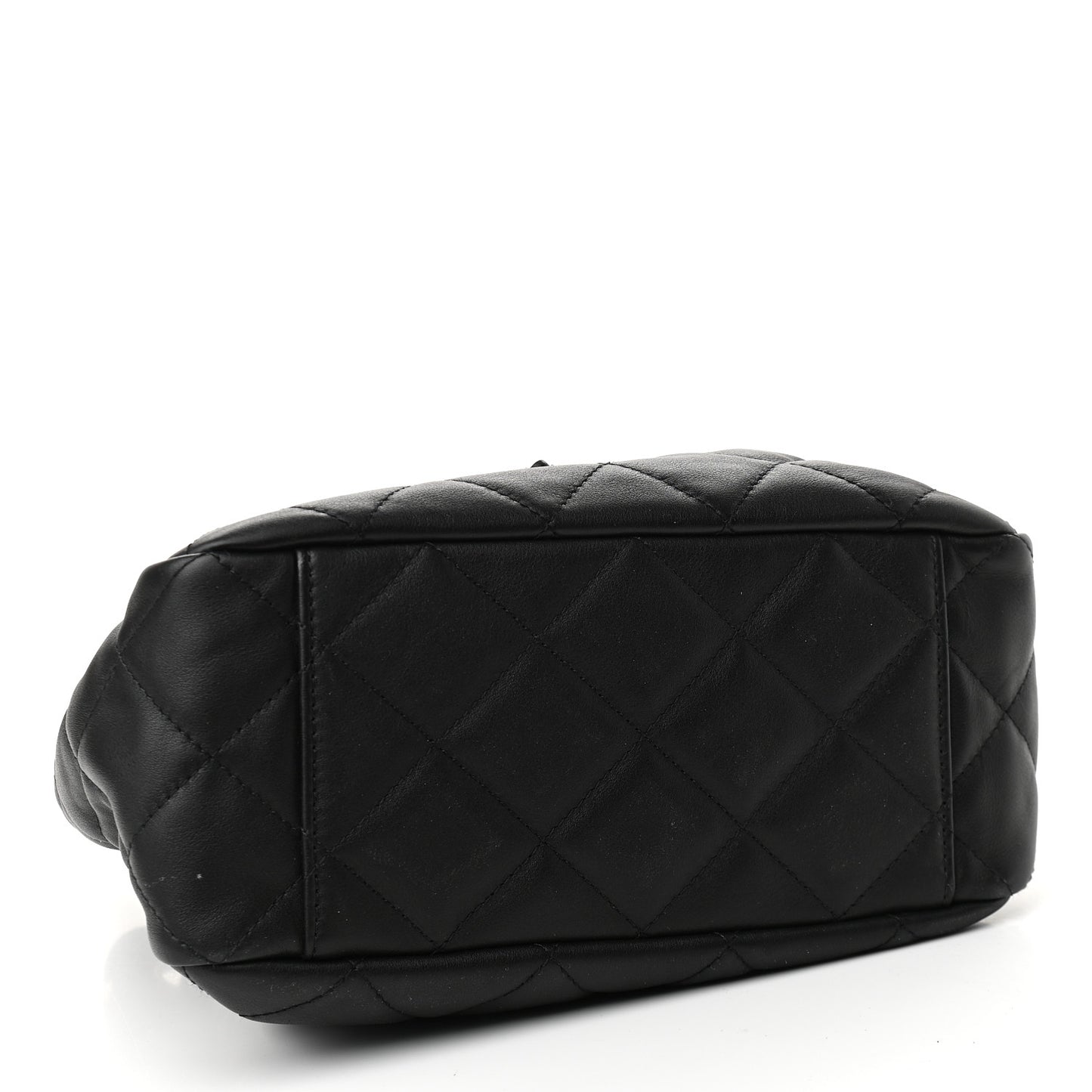 Lambskin Quilted Chain Drawstring Bag Black