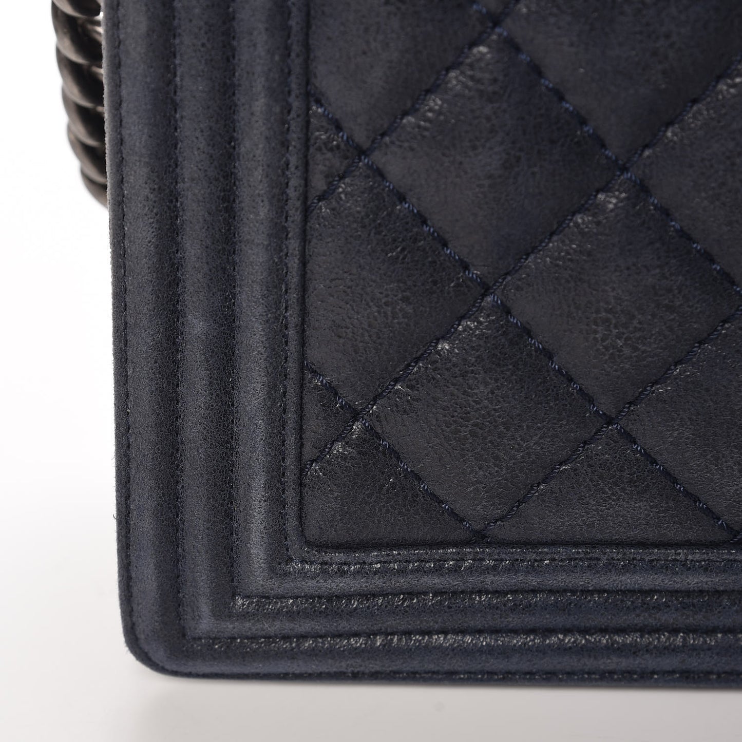Goatskin Quilted Medium Gentle Boy Flap Navy Blue