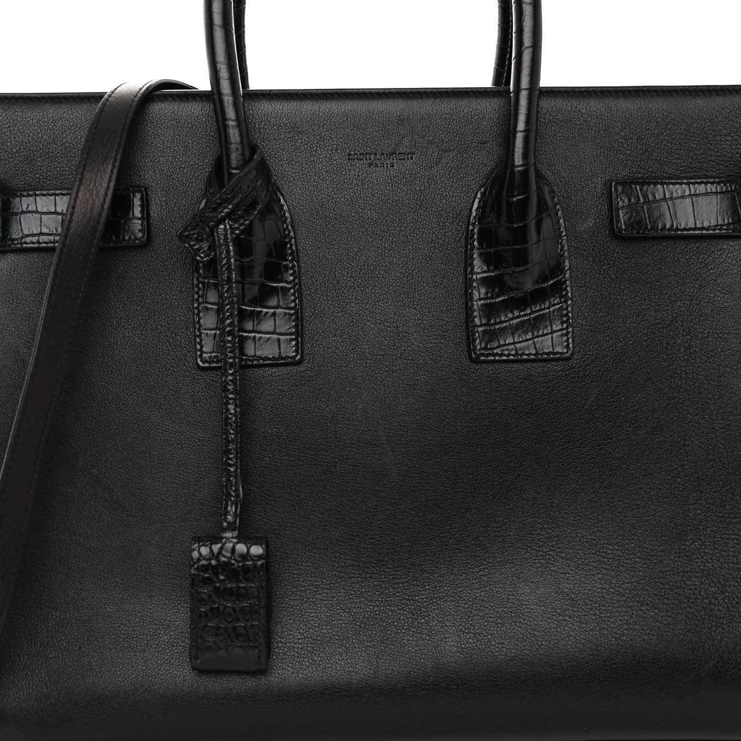 Saint Laurent Calfskin Crocodile Embossed Small Sac de Jour Black 8 of 13