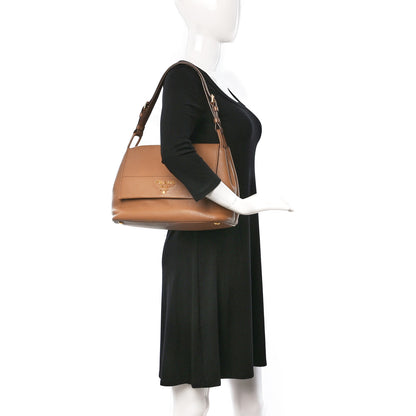 Prada Vitello Daino Flap Shoulder Bag Caramel 2 of 14