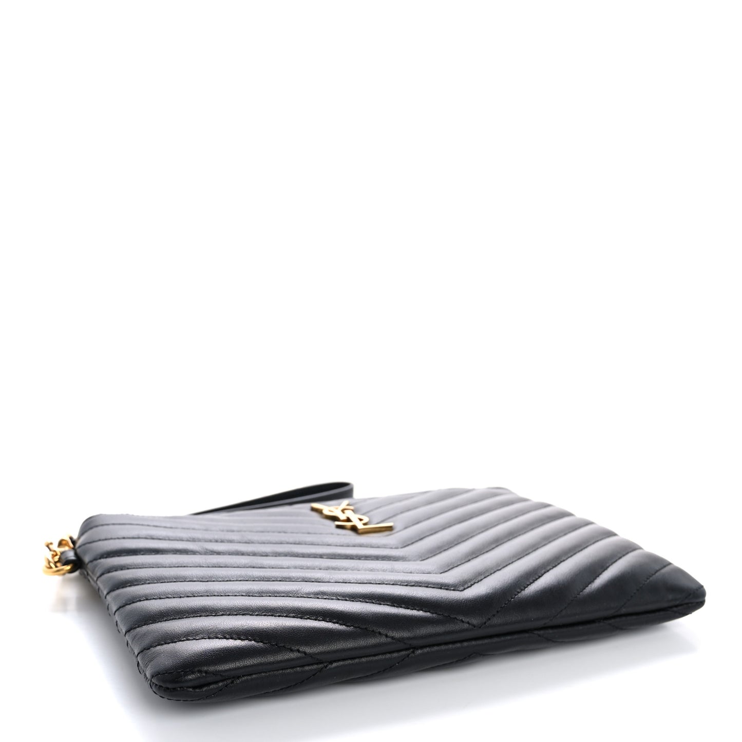 Calfskin Matelasse Chevron Monogram A5 Wristlet Black