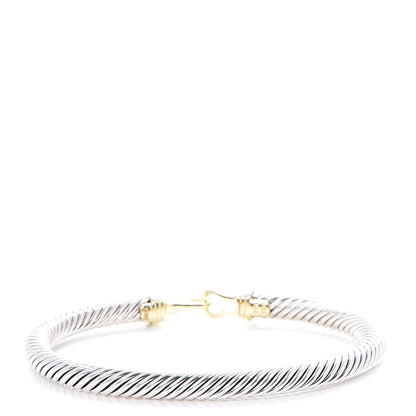 David Yurman Sterling Silver 14K Yellow Gold 5mm Cable Classic Buckle Bracelet 3 of 6