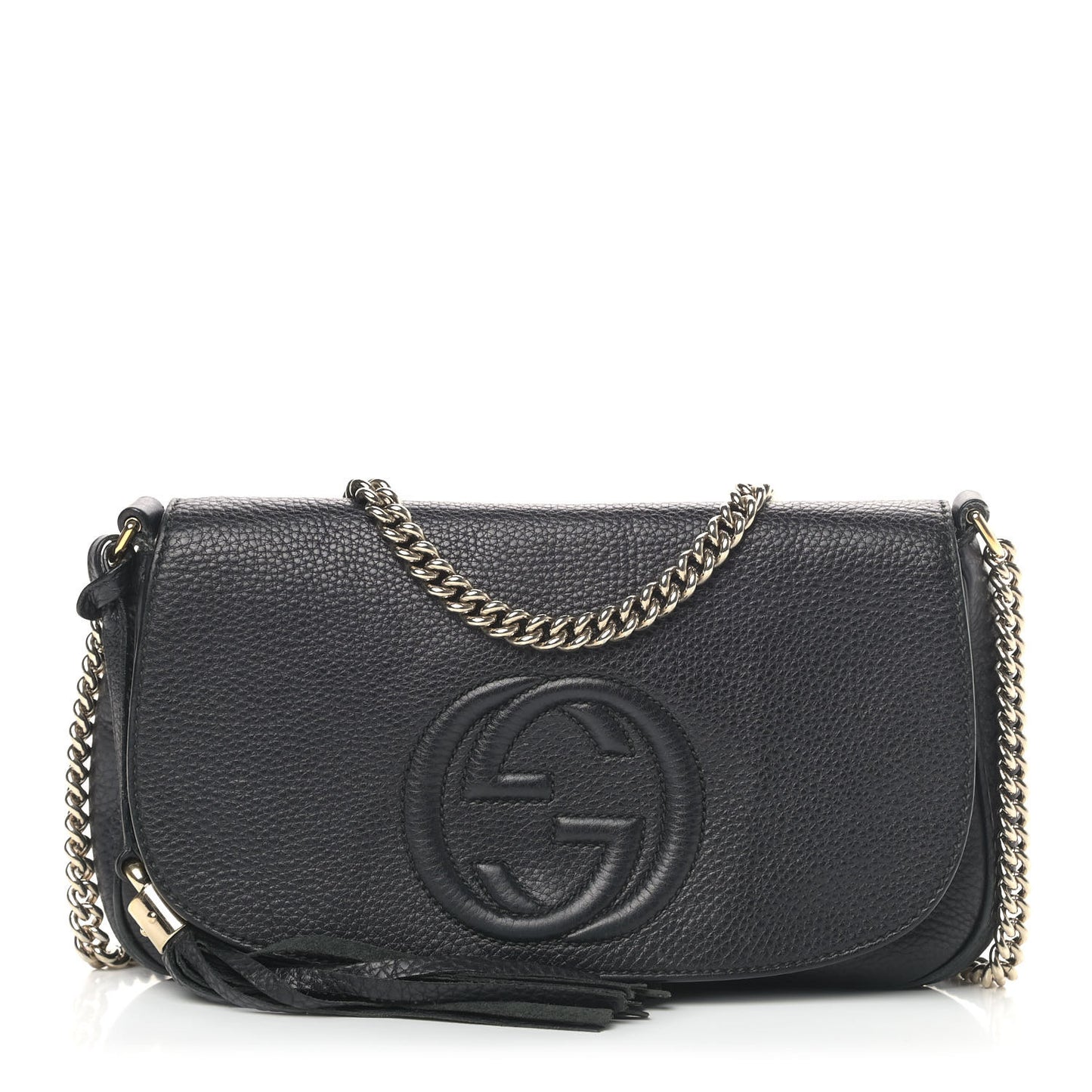 Pebbled Calfskin Medium Soho Flap Crossbody Black