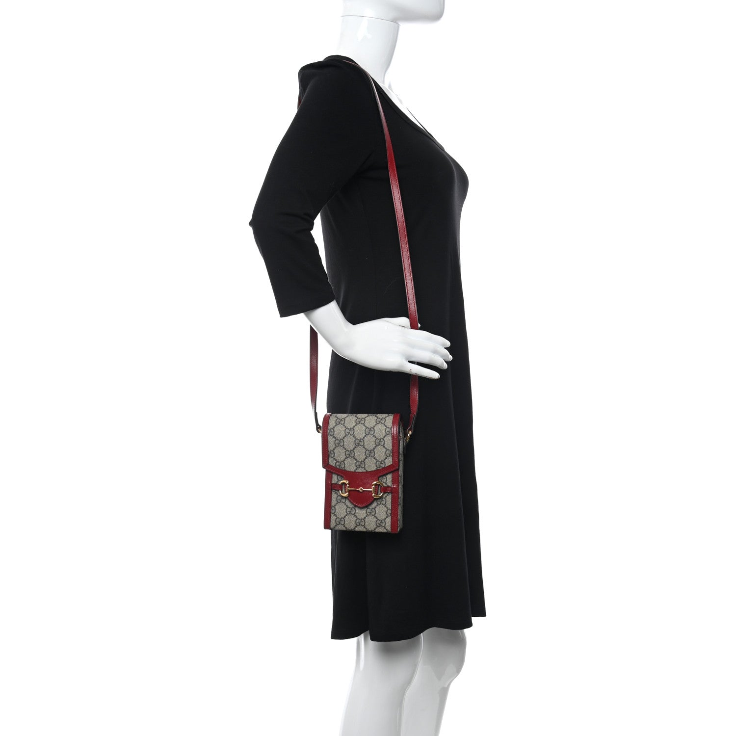 Gucci GG Supreme Monogram Azalea Calfskin Horsebit 1955 Crossbody Bag Beige Ebony New Cherry Red 2 of 10