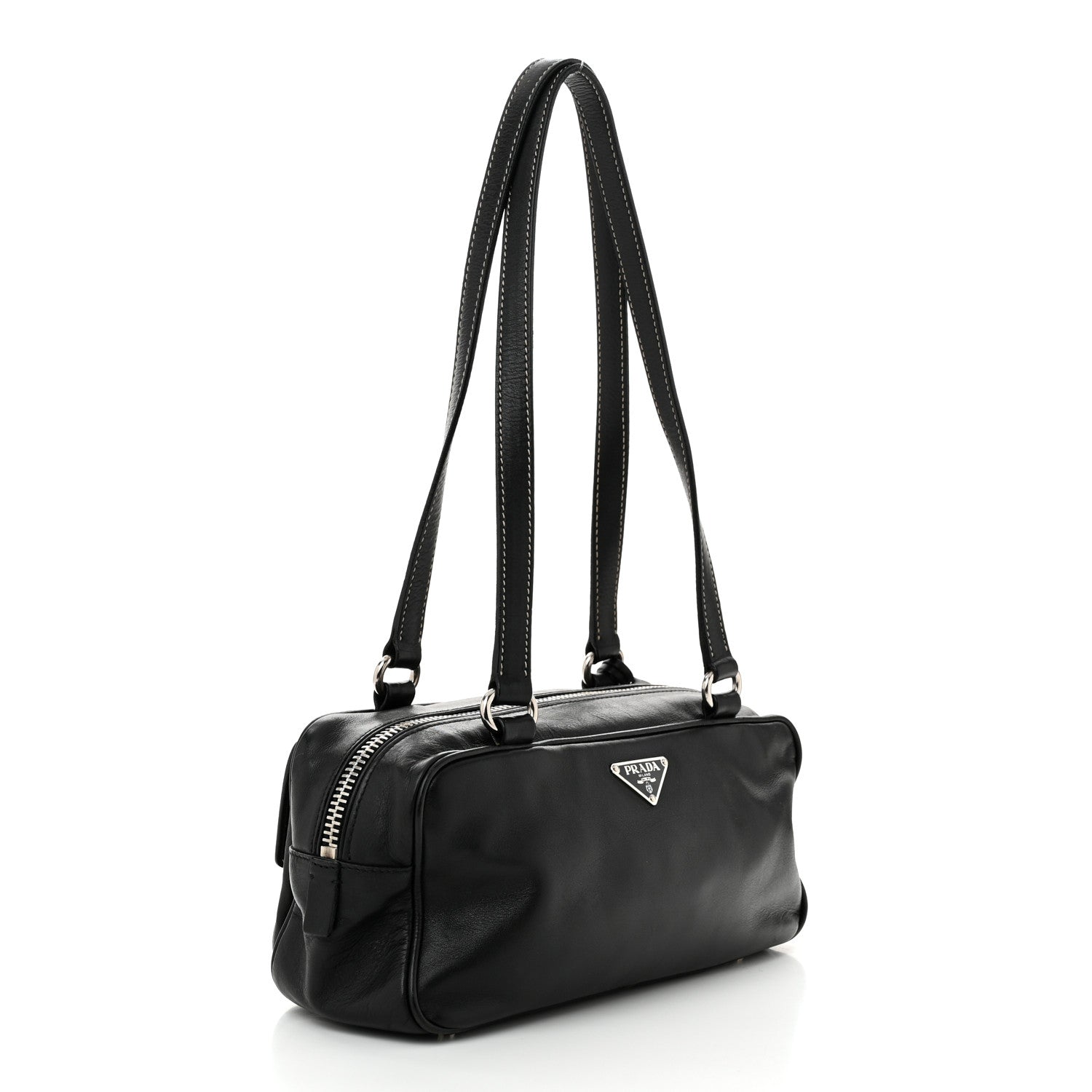 Prada Vitello Heavy Push Lock Pocket Shoulder Bag Black 3 of 9