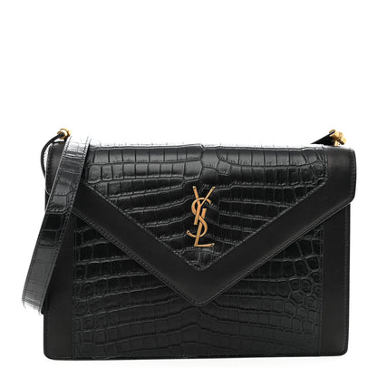 Saint Laurent Calfskin Crocodile Embossed Gaby Satchel Black 1 of 11