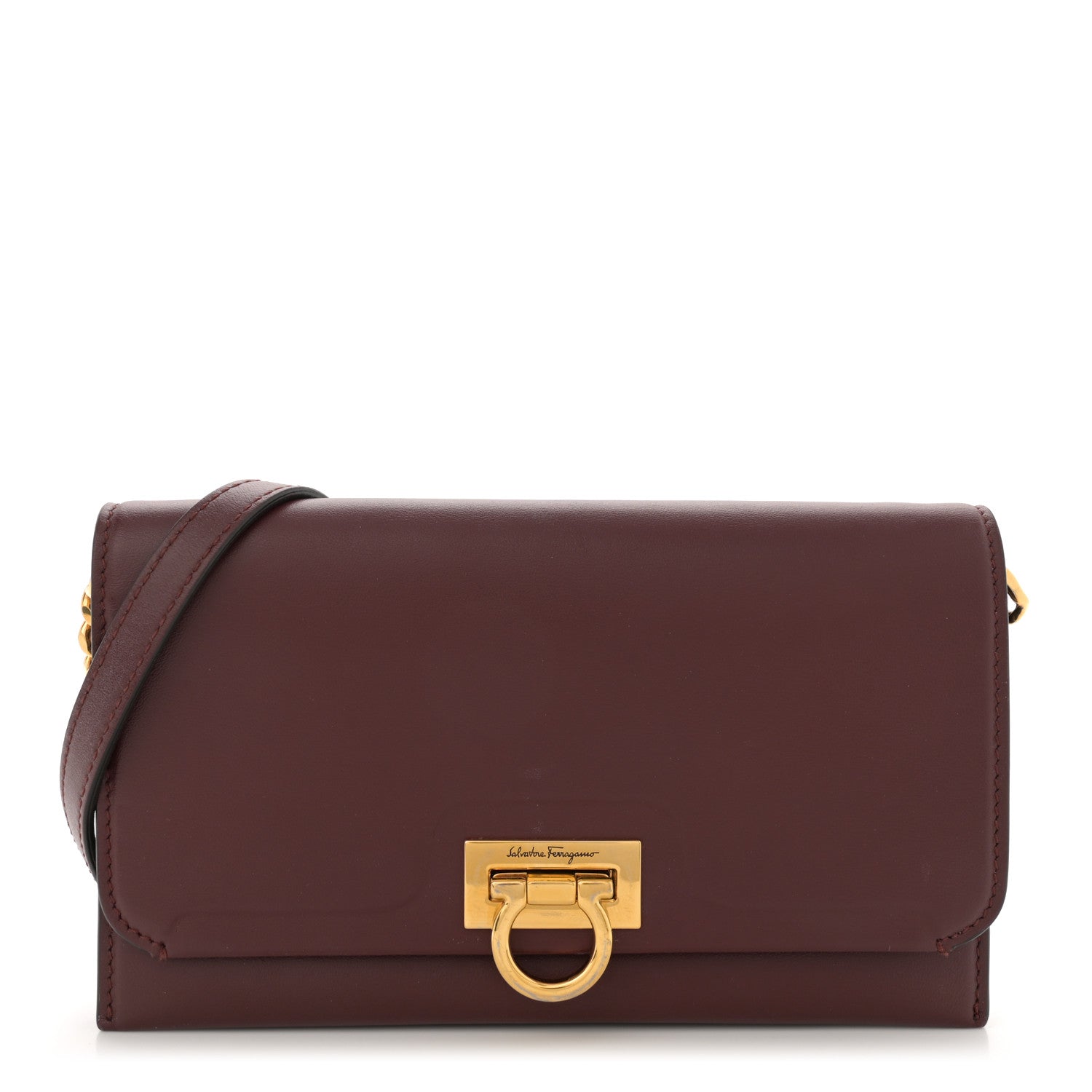 Salvatore Ferragamo Calfskin Trifolio Wallet On Chain Burgundy 1 of 15