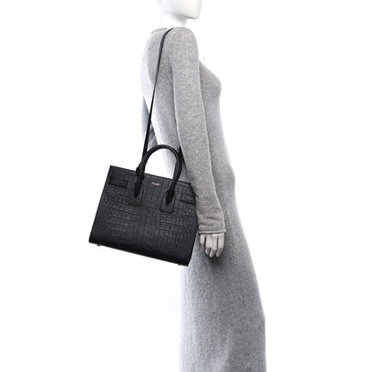 Saint Laurent Calfskin Crocodile Embossed Small Sac de Jour Black 2 of 11