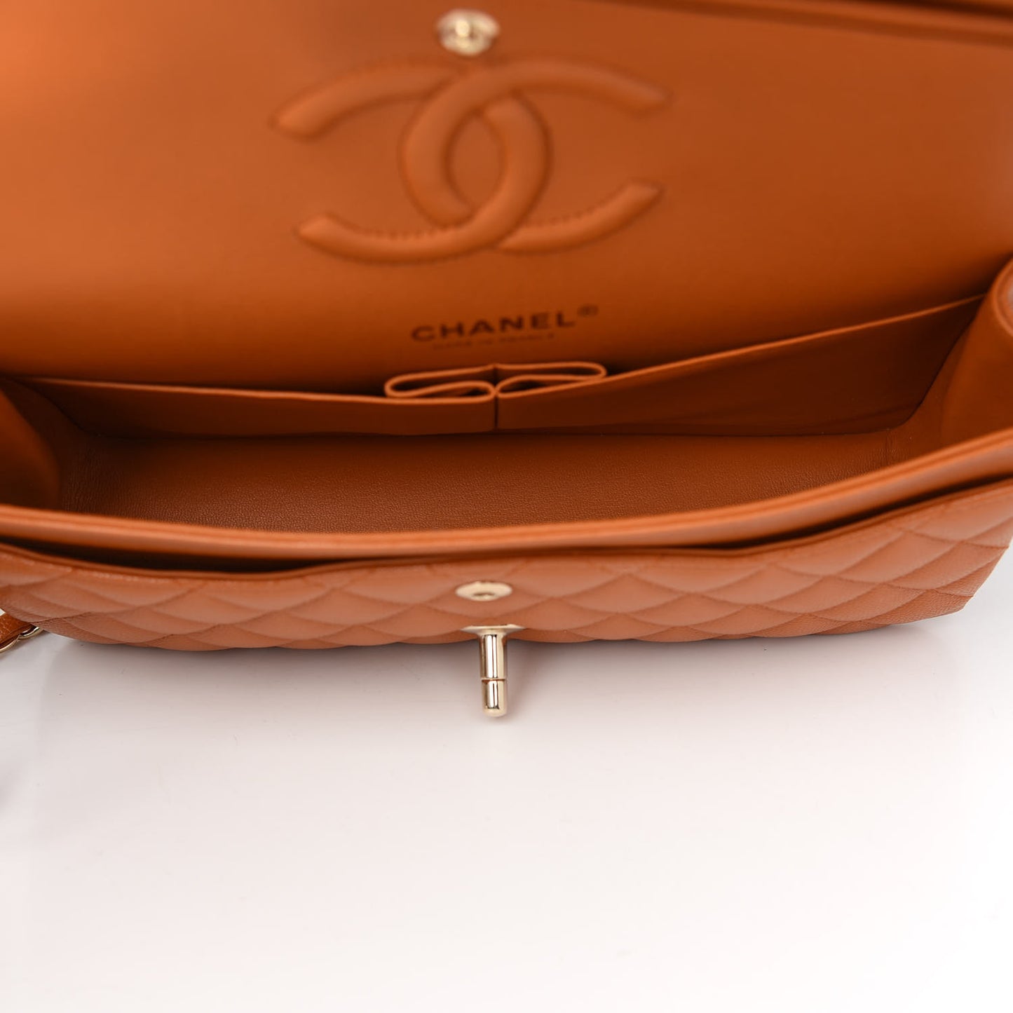 Caviar Quilted Medium Double Flap Light Brown