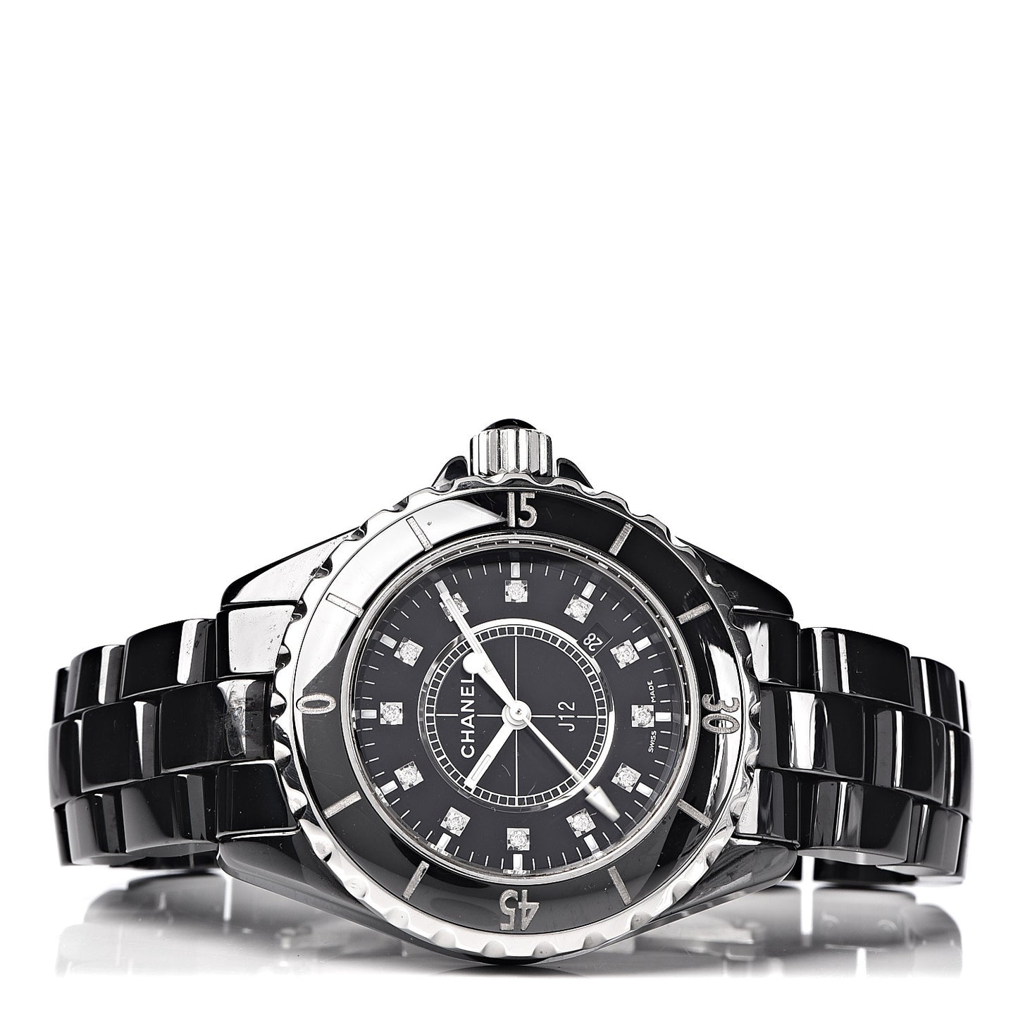 Stainless Steel Ceramic Diamond 33mm J12 Quartz Watch Black
