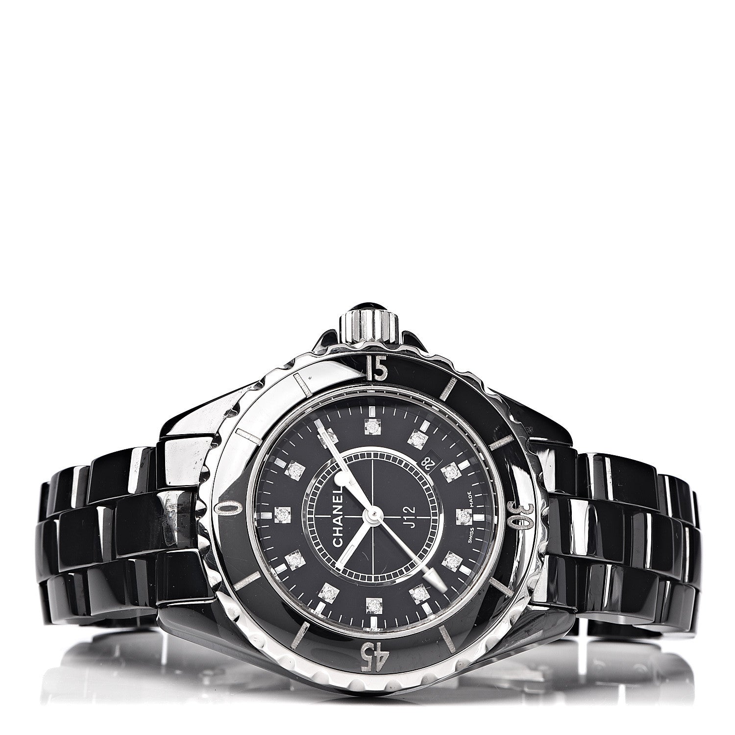 Chanel Stainless Steel Ceramic Diamond 33mm J12 Quartz Watch Black 3 of 6