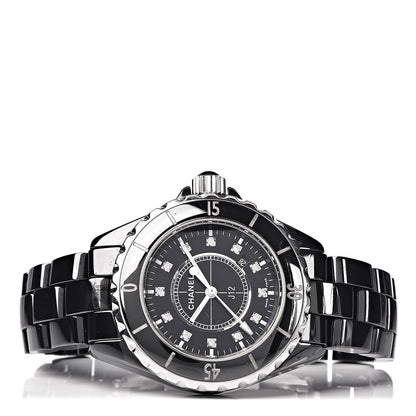 Chanel Stainless Steel Ceramic Diamond 33mm J12 Quartz Watch Black 3 of 6