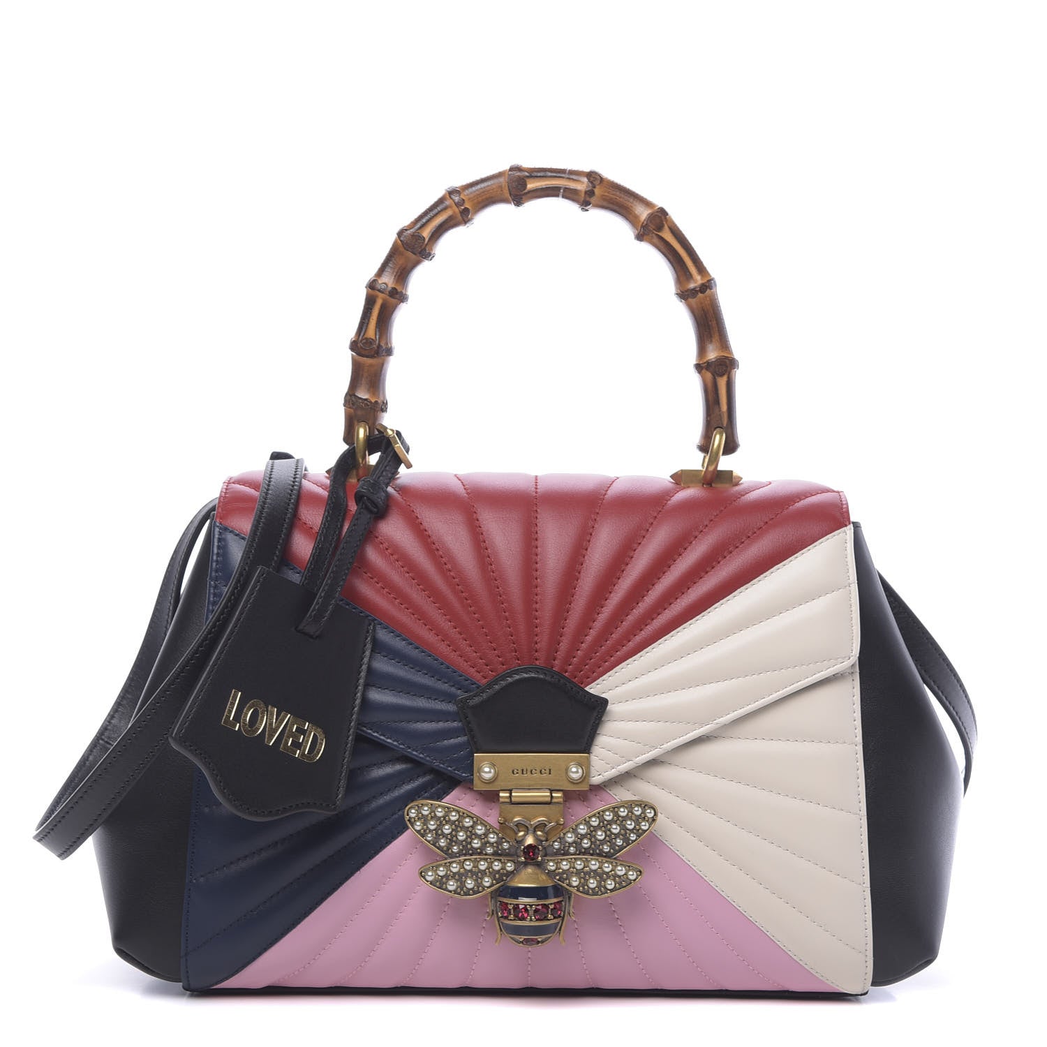 Gucci Calfskin Bamboo Trapuntata Queen Margaret Top Handle Bag Blue Agata Hibiscus Red Mystic White Sugar Pink 1 of 10