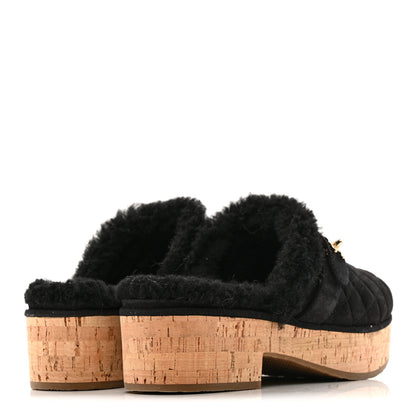 Chanel Suede Calfskin Shearling Turn Lock Clogs 41 Black 5 of 10