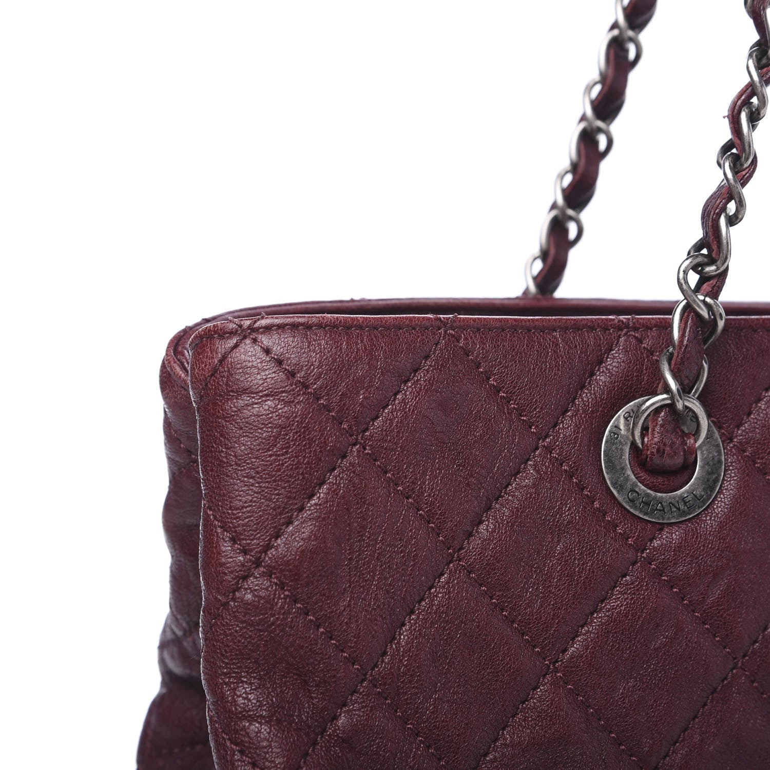 Chanel Crumpled Lambskin Quilted Large CC Shopping Tote Burgundy 12 of 13