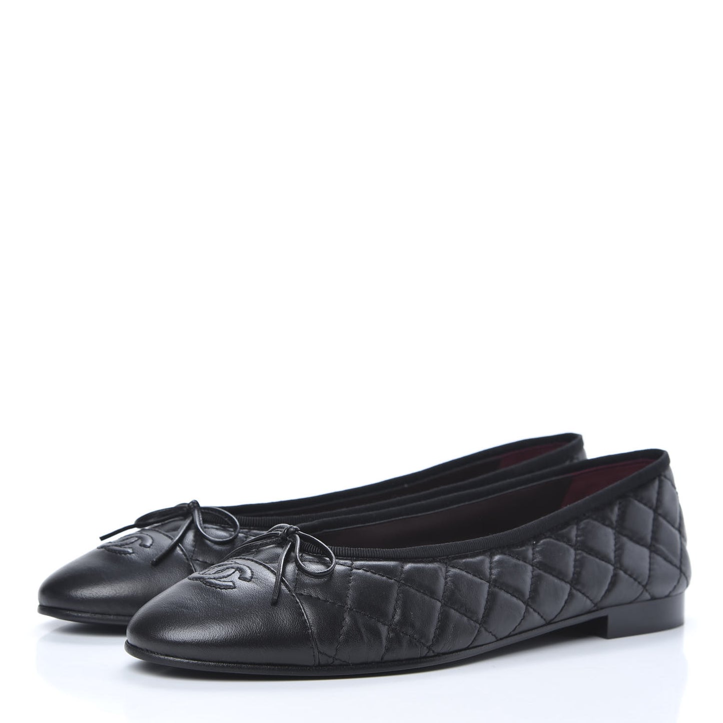 Aged Calfskin Quilted CC Cap Toe Ballerina Flats 42 Black