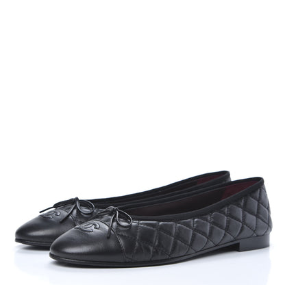 Chanel Aged Calfskin Quilted CC Cap Toe Ballerina Flats 42 Black 3 of 9