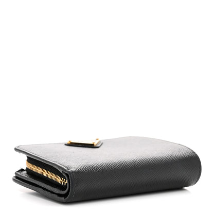 Prada Saffiano Compact Zip Around Wallet Black 4 of 9