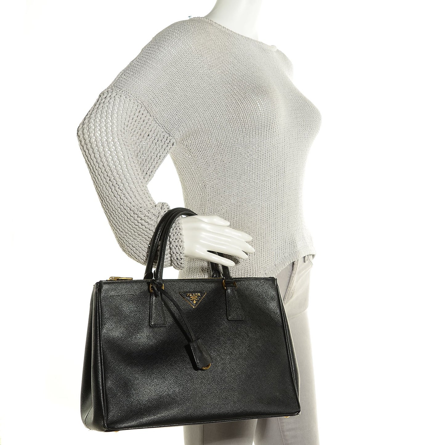 Saffiano Lux Medium Double Zip Tote Nero Black
