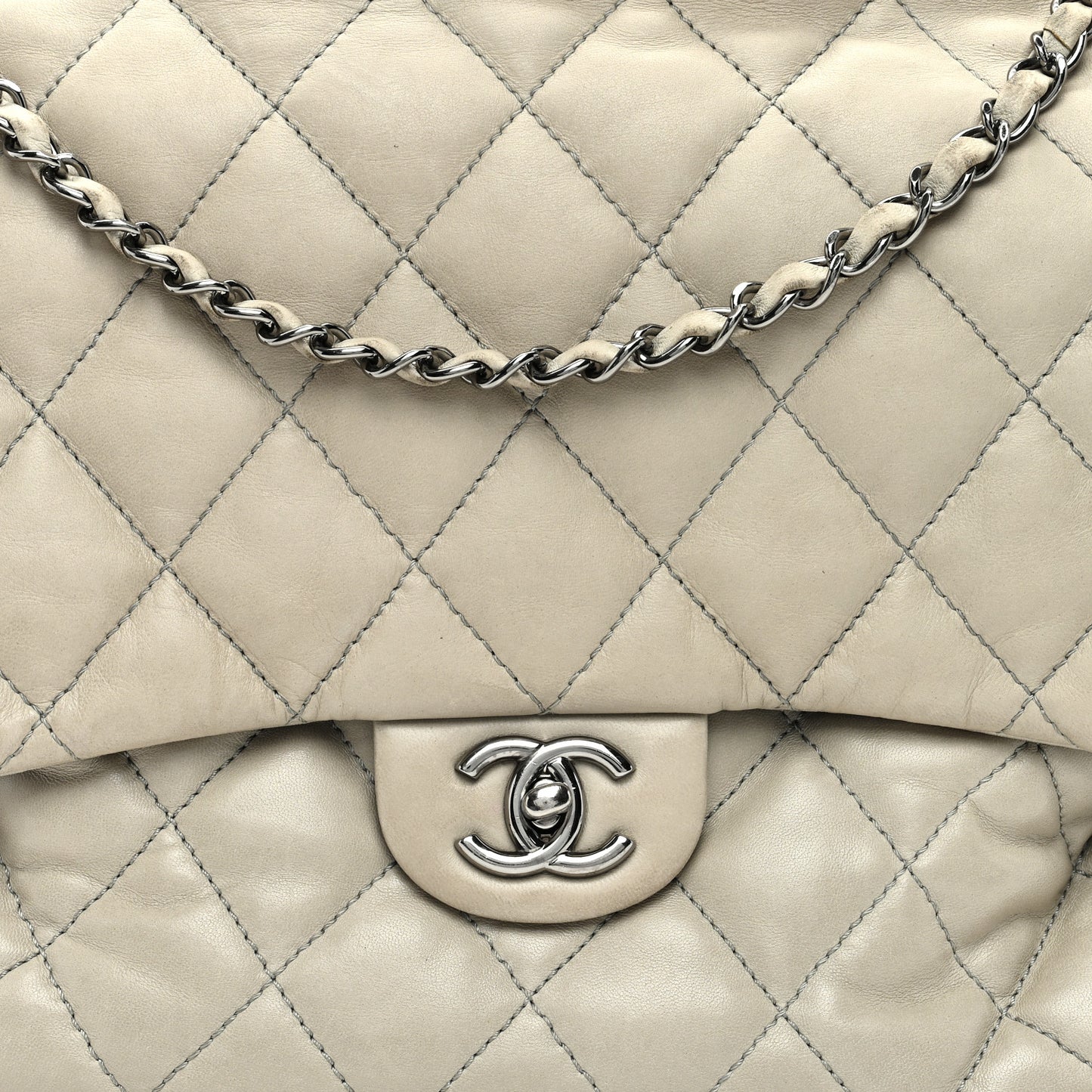 Lambskin Maxi Quilted Chanel 3 Flap Bag Grey