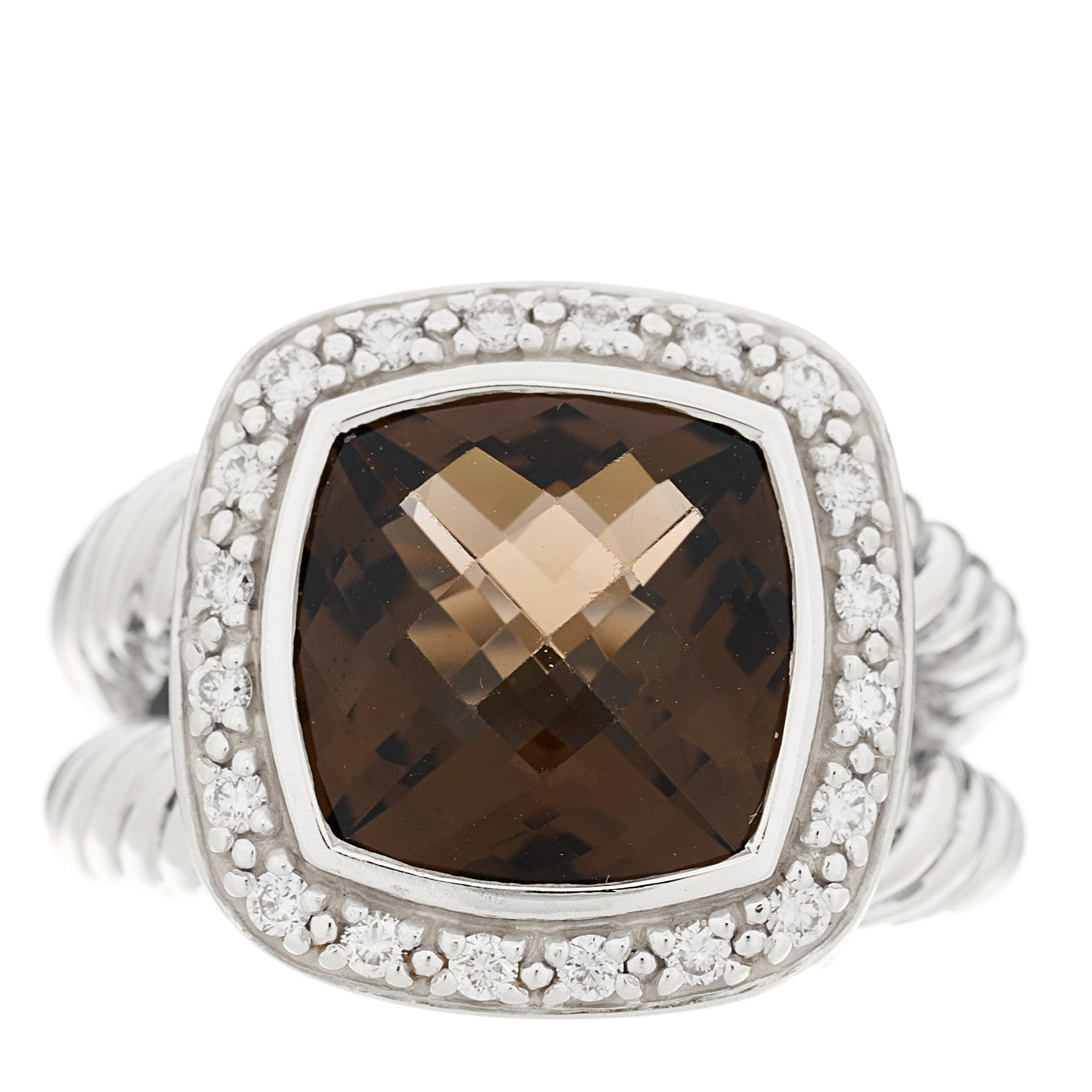 David Yurman Sterling Silver Smoky Quartz Diamond 11mm Albion Ring 54/7 1 of 6