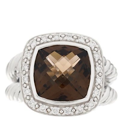 David Yurman Sterling Silver Smoky Quartz Diamond 11mm Albion Ring 54/7 1 of 6