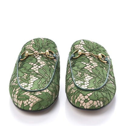 Gucci Lace Malaga Kid Womens Princetown Slippers 36.5 Green Grass Skin Rose 2 of 8