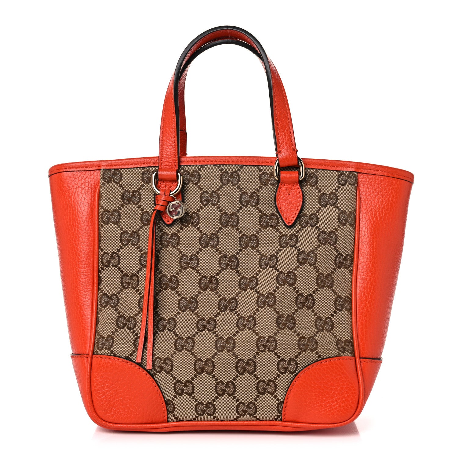 Gucci Monogram Dollar Calfskin Small Bree Tote Beige Ebony Sun Orange 1 of 13