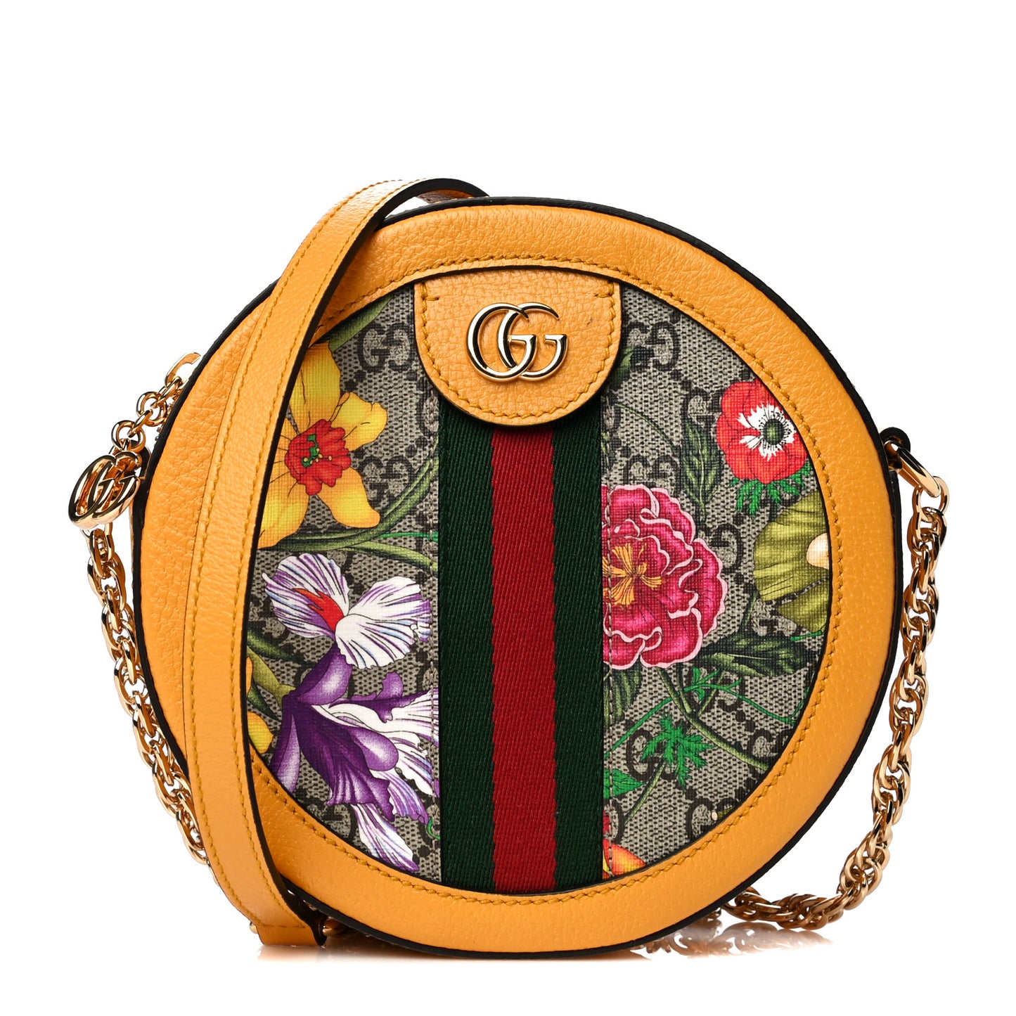 GG Supreme Monogram Flora Web Mini Ophidia Round Shoulder Bag Beige Multicolor Crop