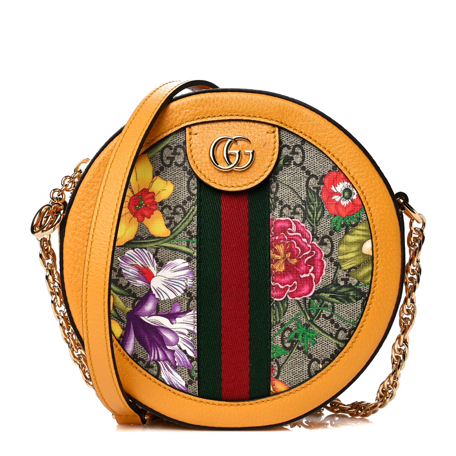 Gucci GG Supreme Monogram Flora Web Mini Ophidia Round Shoulder Bag Beige Multicolor Crop 1 of 12