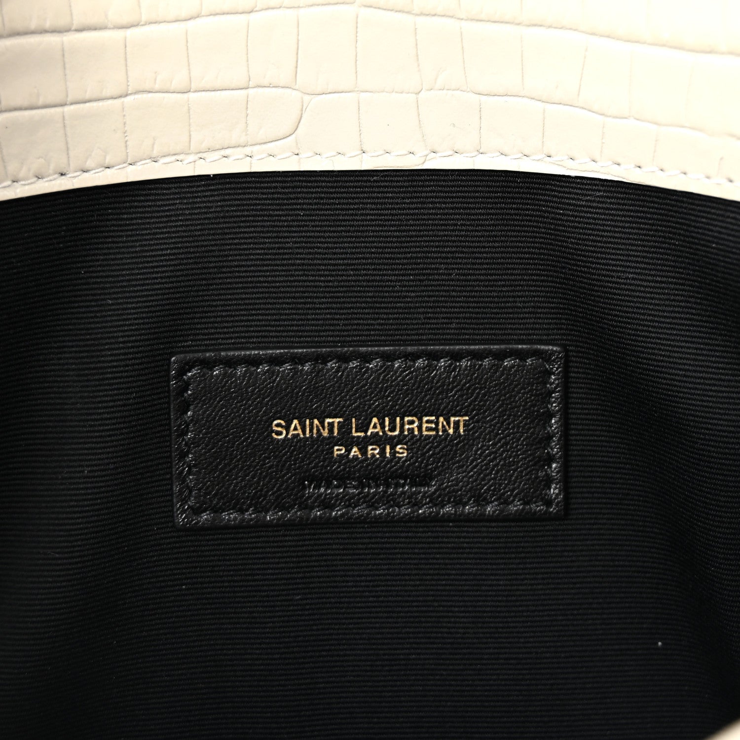 Saint Laurent Calfskin Crocodile Embossed Uptown Monogram Clutch Crema Soft 6 of 7
