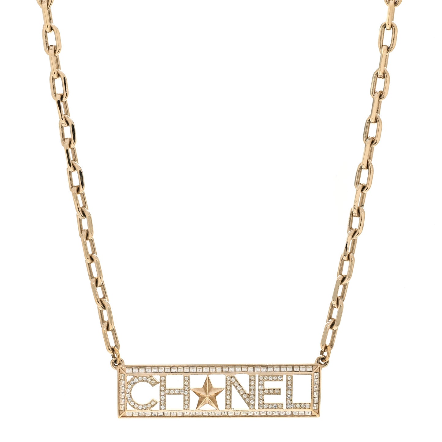 Crystal Chain Short Logo Necklace Gold