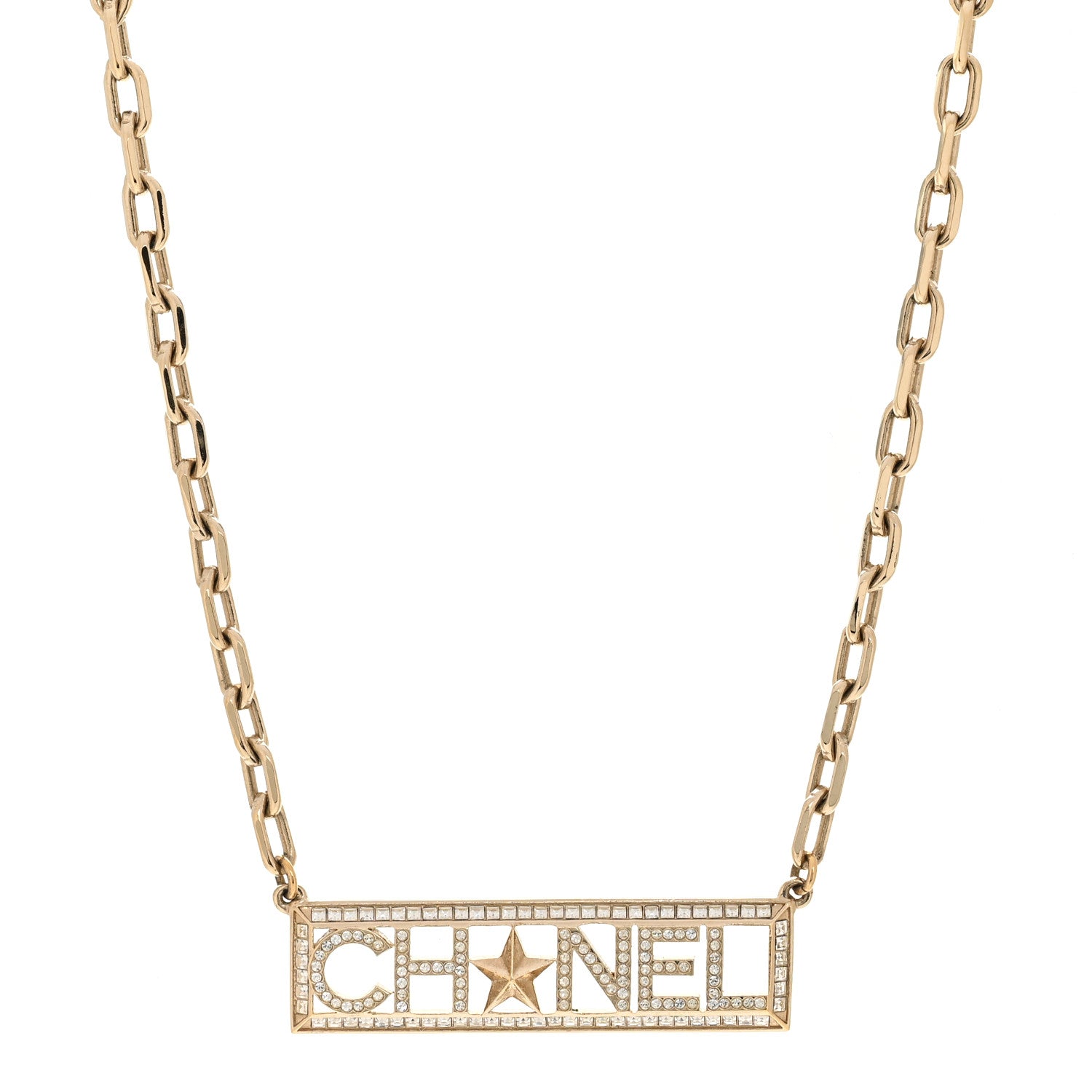 Chanel Crystal Chain Short Logo Necklace Gold 1 of 5