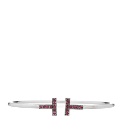 Tiffany 18K White Gold Ruby T Wire Bracelet 1 of 5