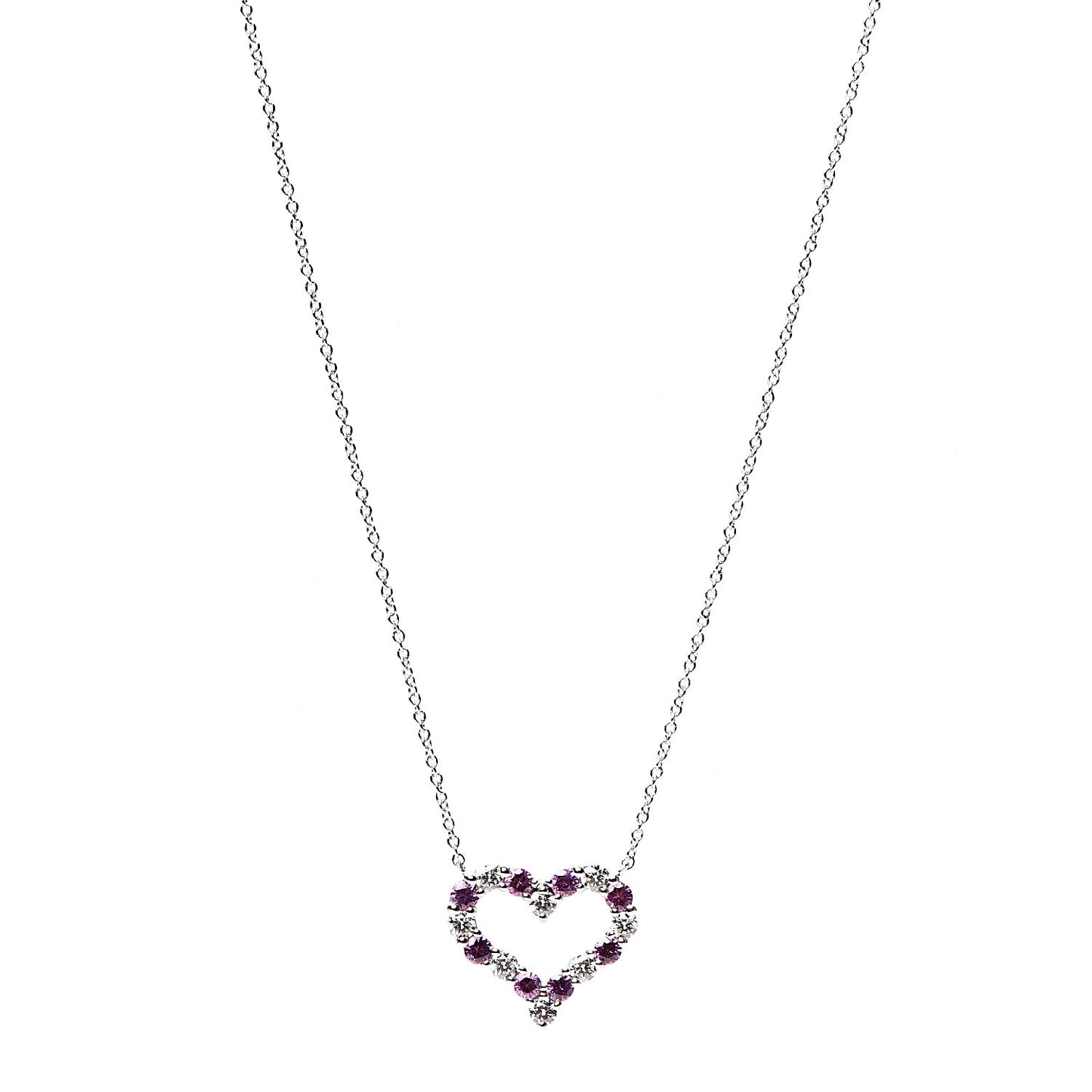 Platinum Diamond Pink Sapphire Heart Pendant Necklace