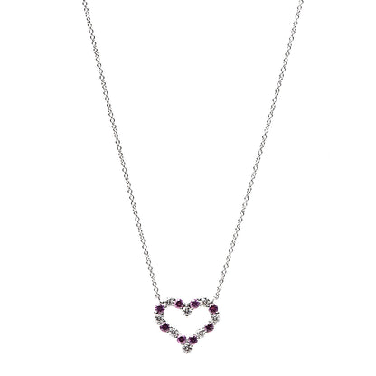 Tiffany Platinum Diamond Pink Sapphire Heart Pendant Necklace 1 of 5