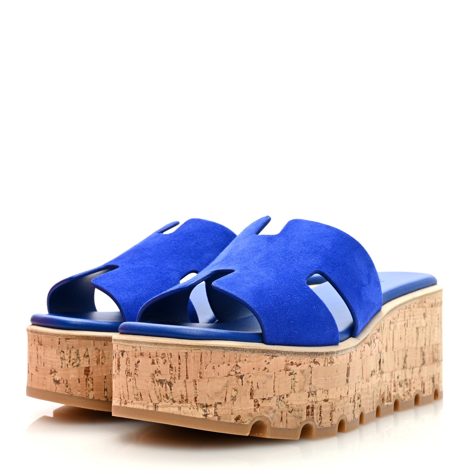 Hermes Suede Goatskin Cork Eze 30 Sandals 39 Bleu Ocean 2 of 9