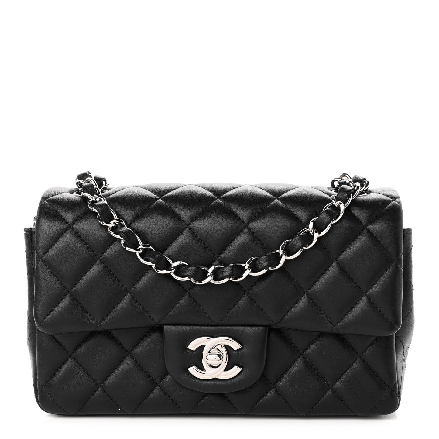 Lambskin Quilted Mini Rectangular Flap Black