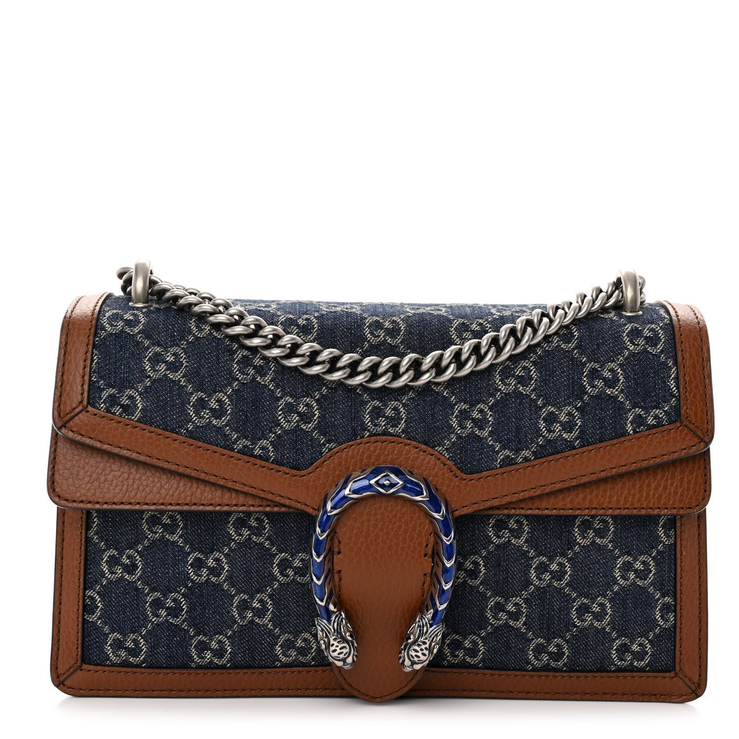 Gucci New Denim GG Monogram Dollar Calfskin Enamel Small Dionysus Shoulder Bag Blue Tea Cuir Epilog Electric Blue 1 of 8