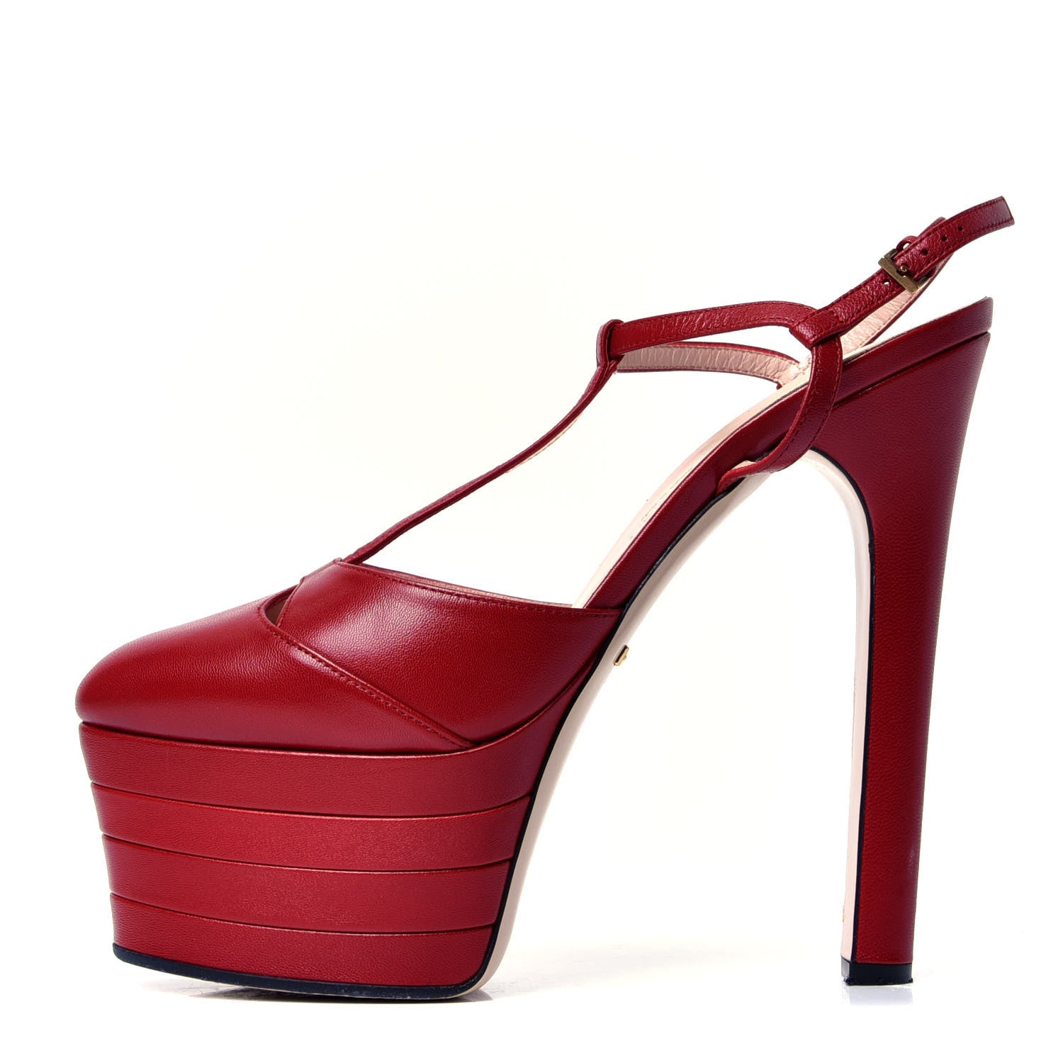 Gucci Malaga Kid T Strap Platform Pumps 40 Hibiscus Red 1 of 6