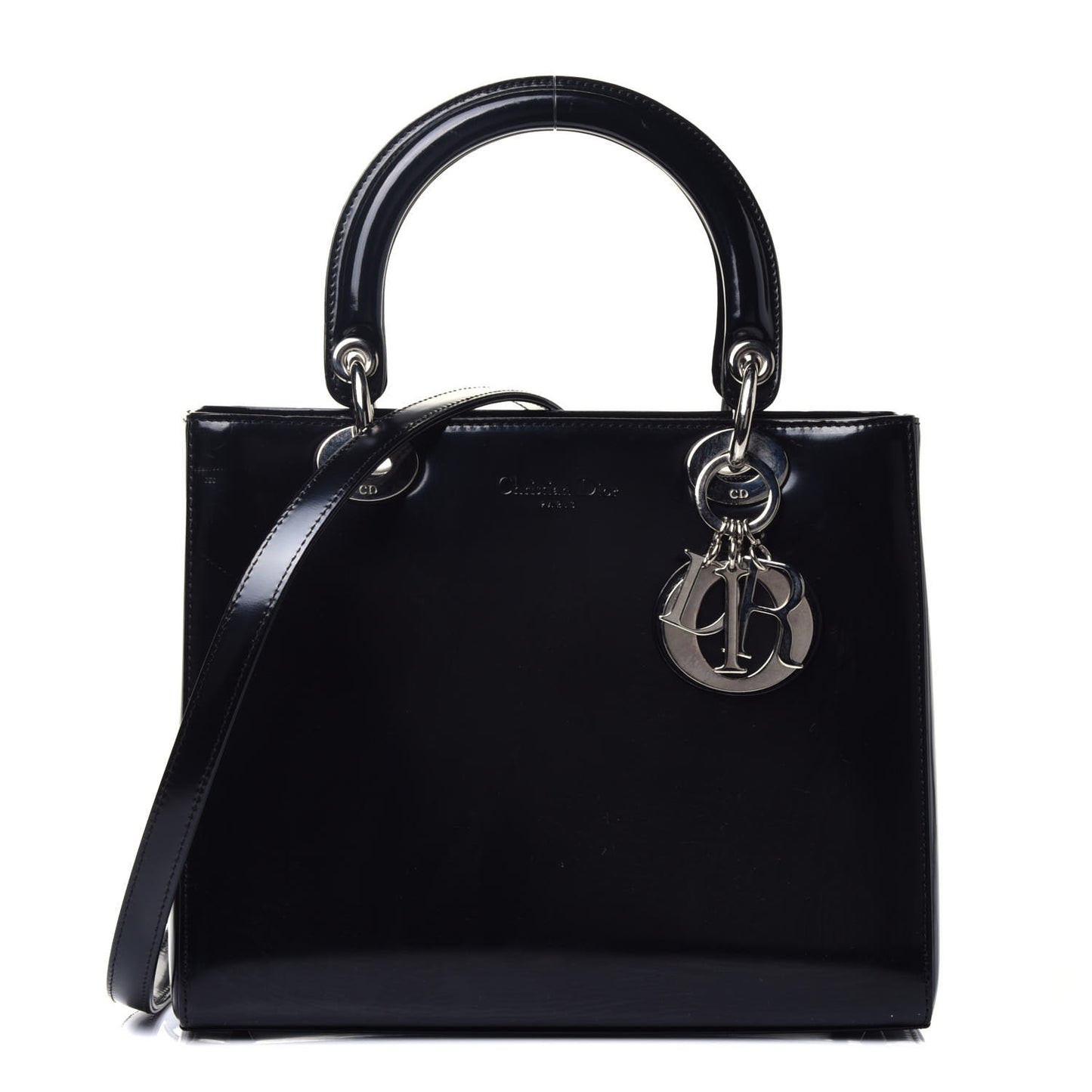 Glazed Calfskin Medium Lady Dior Black