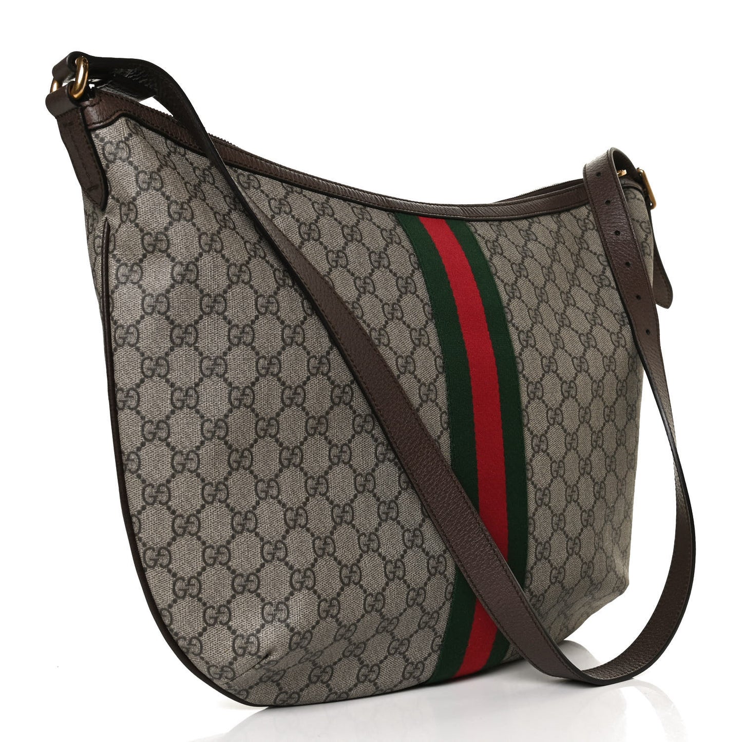 GG Supreme Monogram Web Ophidia Half Moon Hobo Brown
