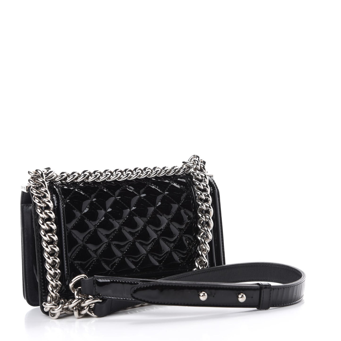 Patent Calfskin Quilted Small Boy Flap Black
