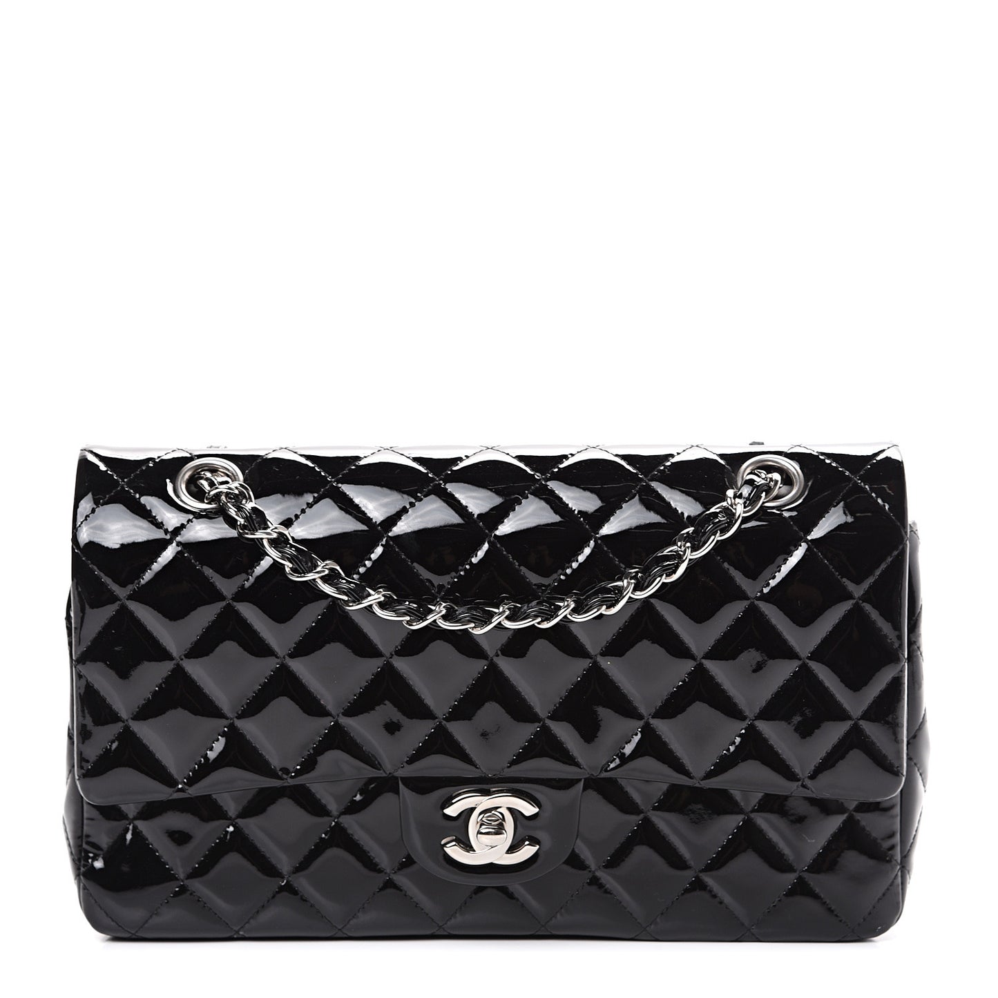 Patent Quilted Medium Double Flap Black