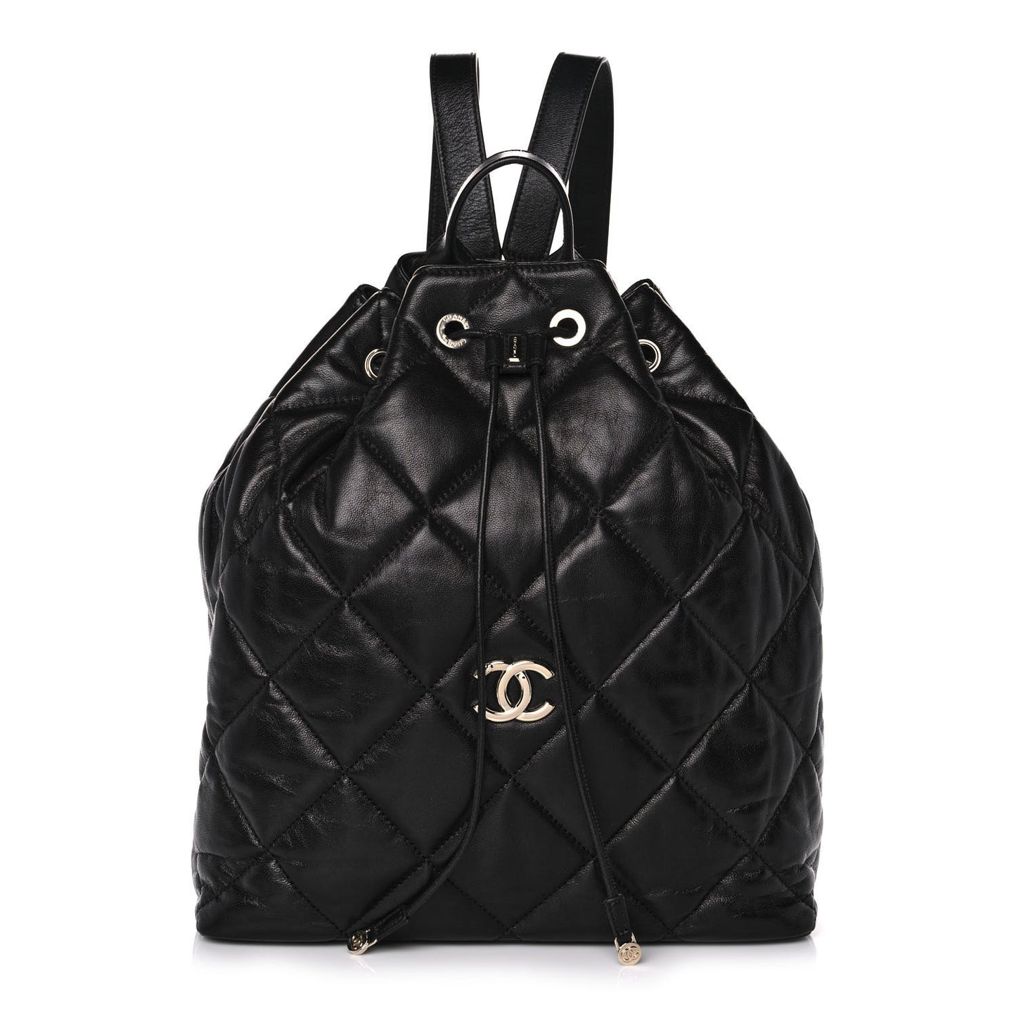 Lambskin Quilted Drawstring Backpack Black