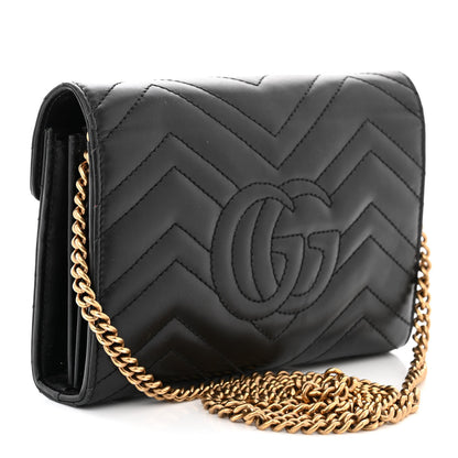 Gucci Calfskin Matelasse GG Marmont Chain Wallet Black 3 of 11