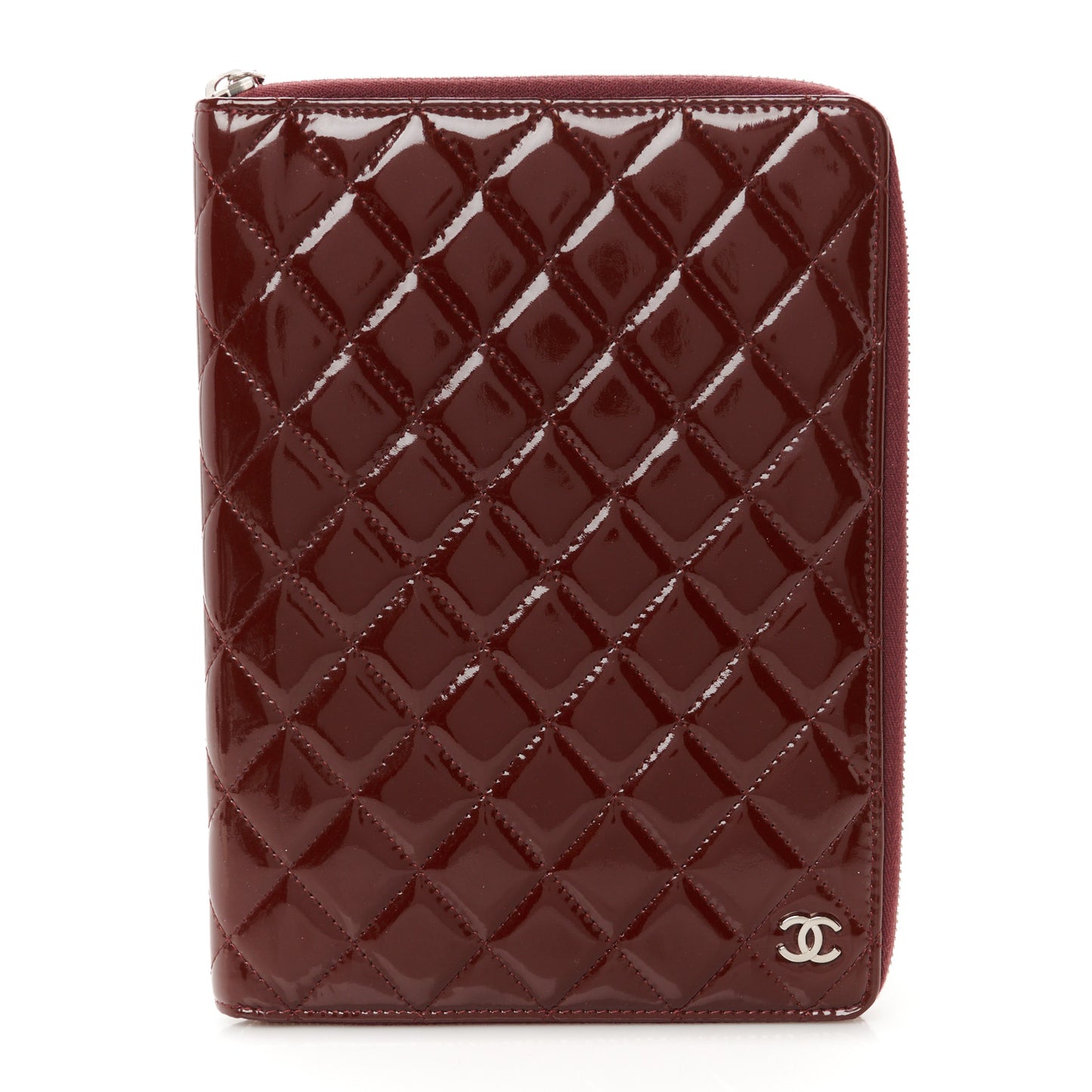 Patent Quilted Large Zip Around Agenda Red