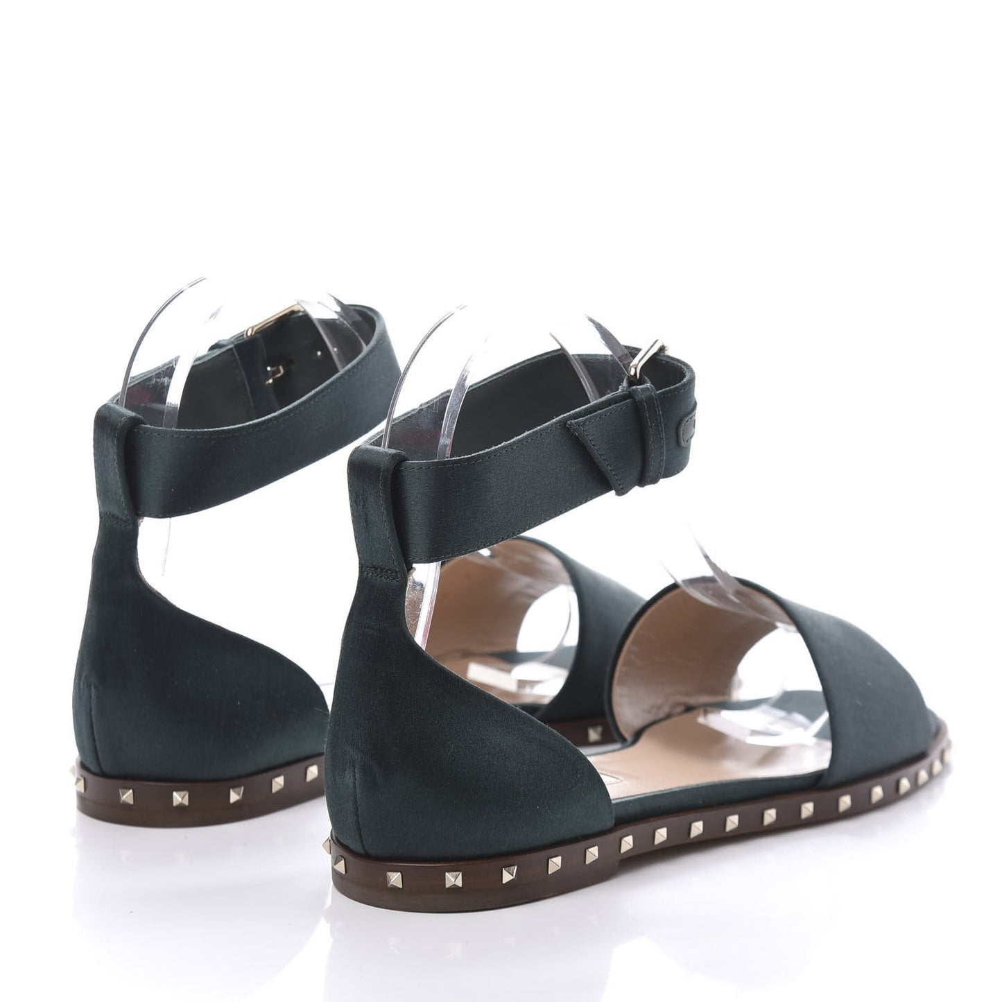 Satin Soul Rockstud Ankle Strap Flat Sandals 36 Green