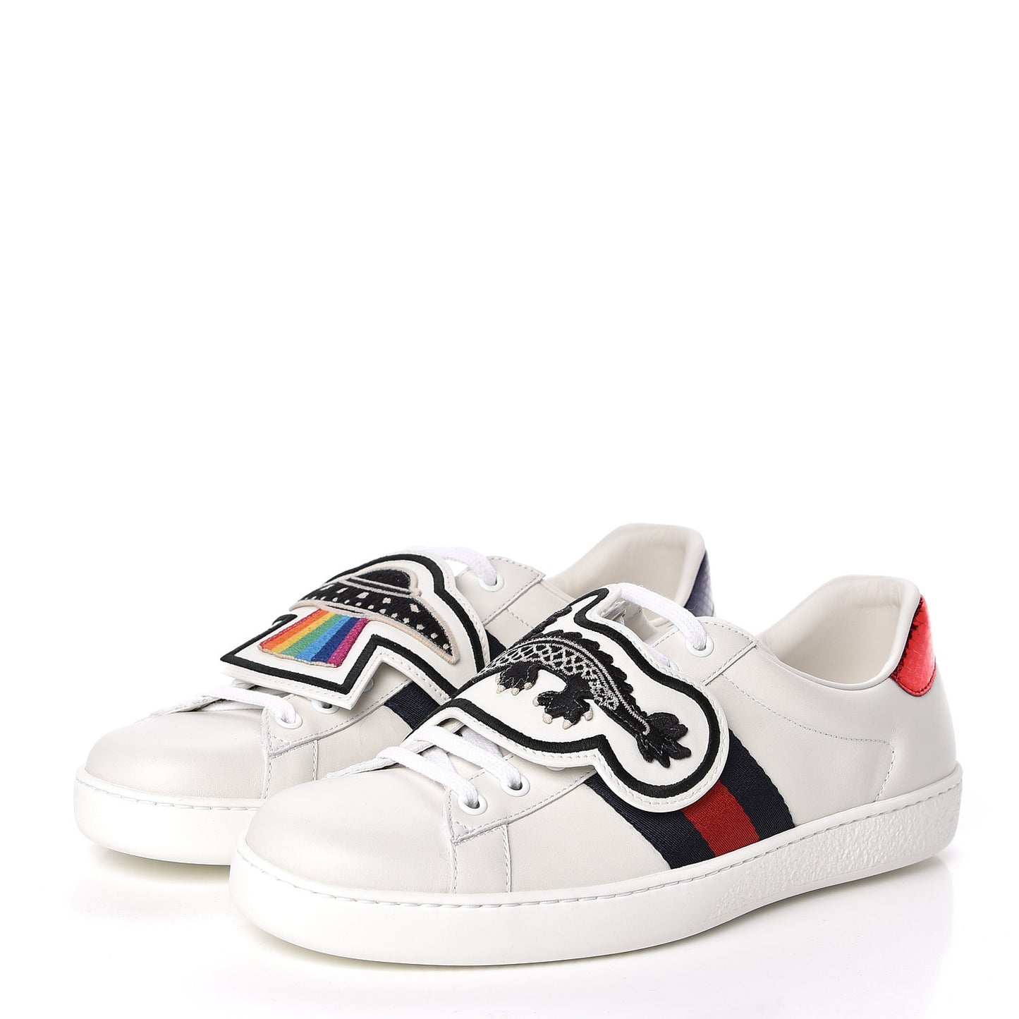 Calfskin Ayers Web UFO Dragon Embroidered Mens Ace Sneakers 7.5 White