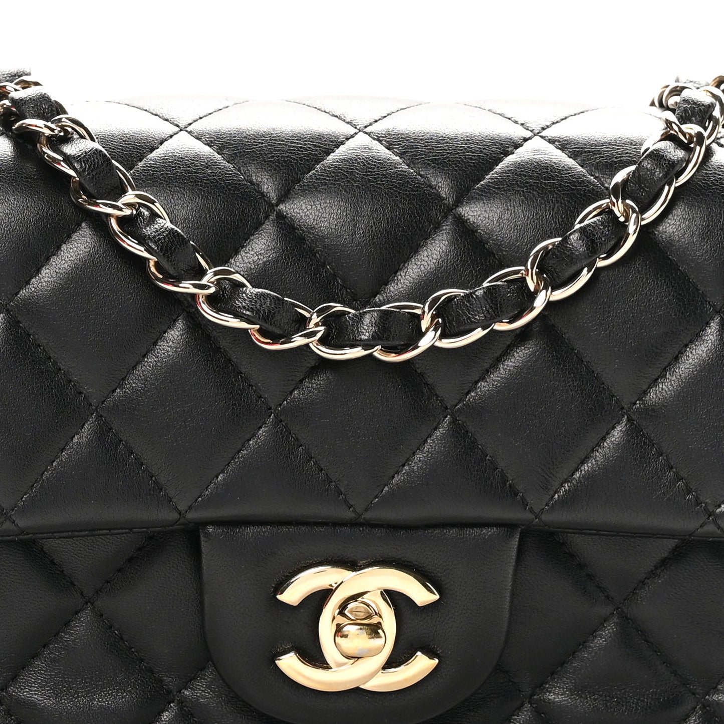 Lambskin Quilted Mini Rectangular Flap Black